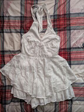 Forever 21 White Lined Skirt with Red Plaid Accent